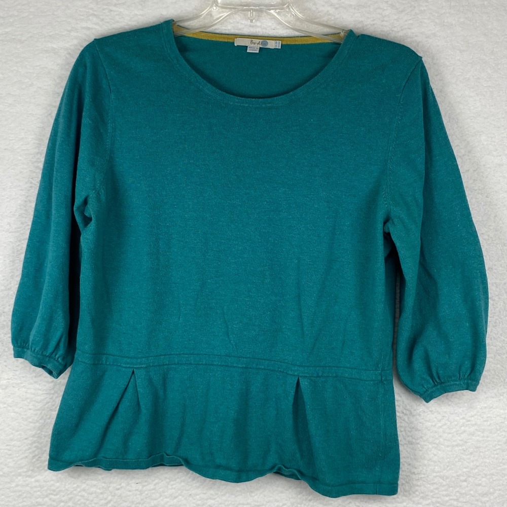 Boden Teal Green Peplum Knit Sweater Cotton Cashmere Blend 3/4 Sleeve US 16R